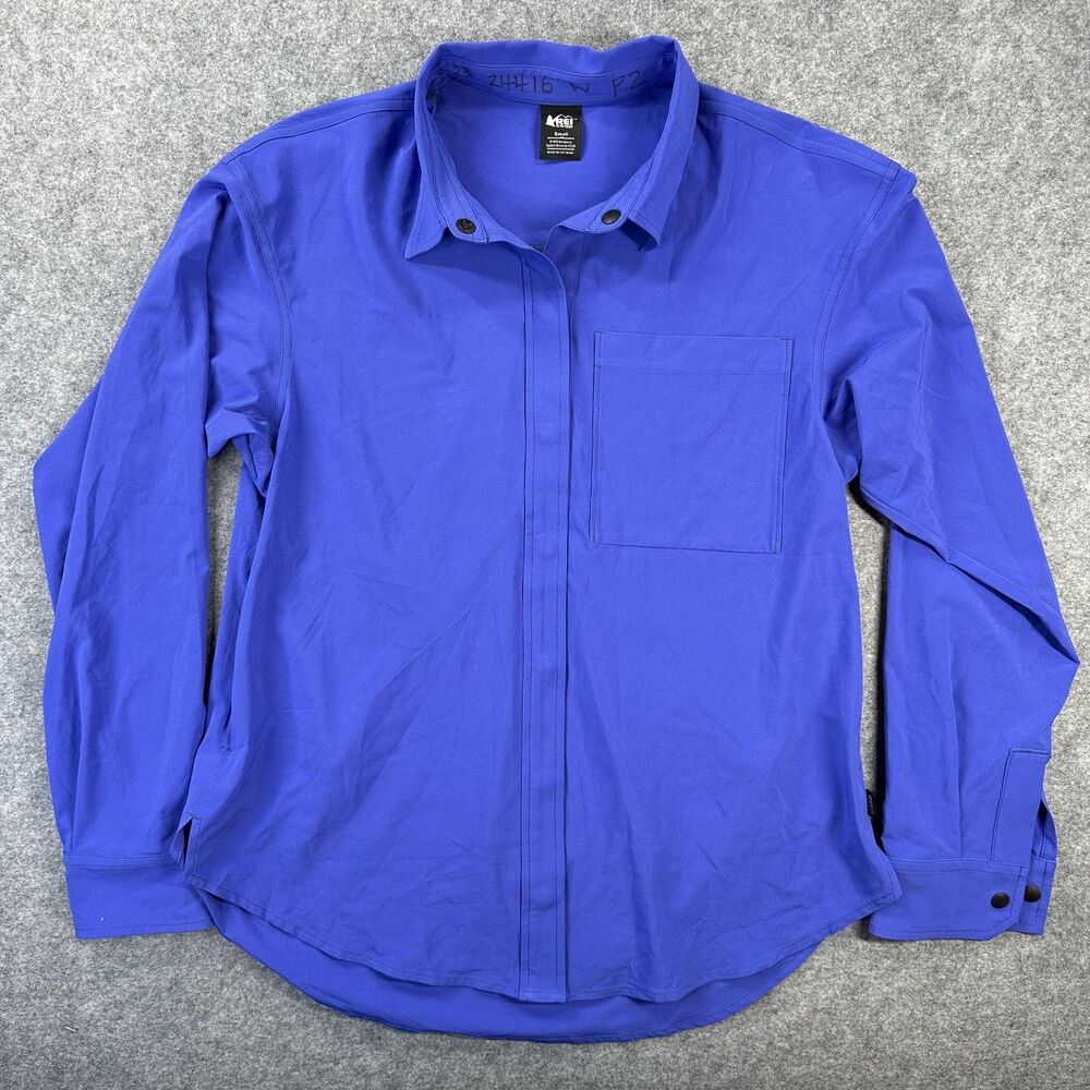 REI Co-op Shirt Womens Small Blue Long Sleeve Snap Button Outdoor Pocket Casual